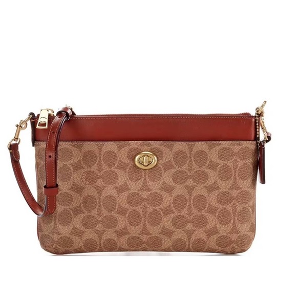 NEW COACH Polly Signature Logo Crossbody Bag in Tan/Rust - Picture 3 of 12
